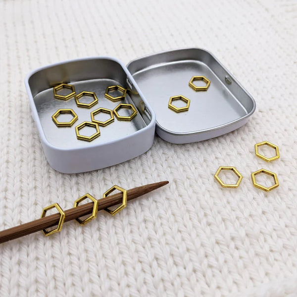 Gold Hexagon Rings Stitch Markers -15pc