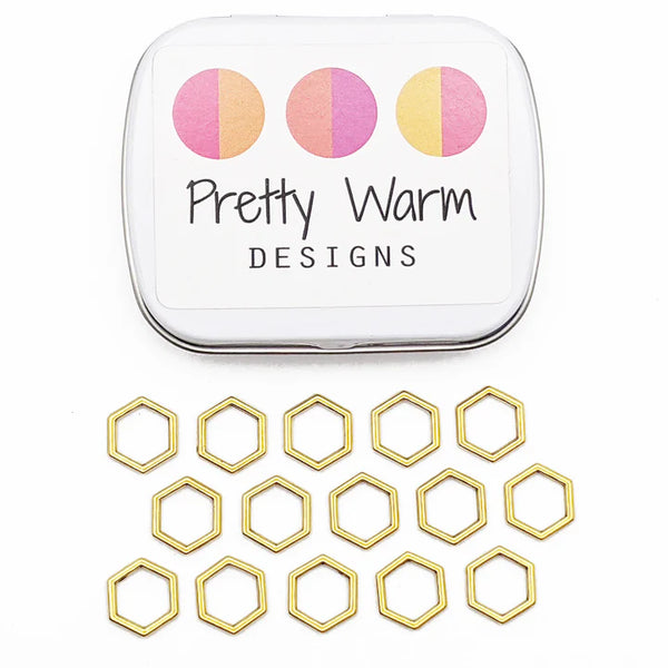 Gold Hexagon Rings Stitch Markers -15pc