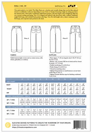 Rika Pants Pattern No. 39 - sizes 0-20