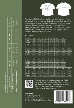 The Donny Shirt Pattern - sizes xs-7x