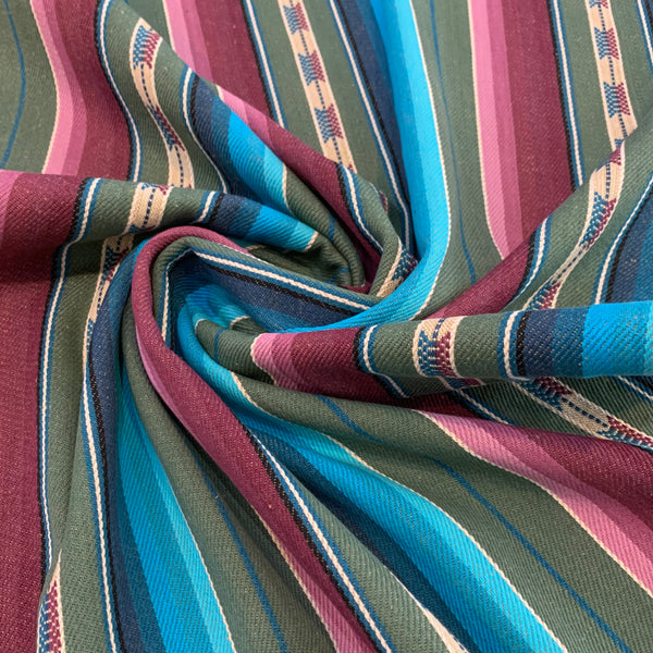 Aztec Heavy Weight Cotton Woven Fabric - Plum Turquoise Dark Sage