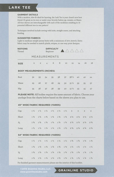 Lark Tee Pattern - sizes 0-18