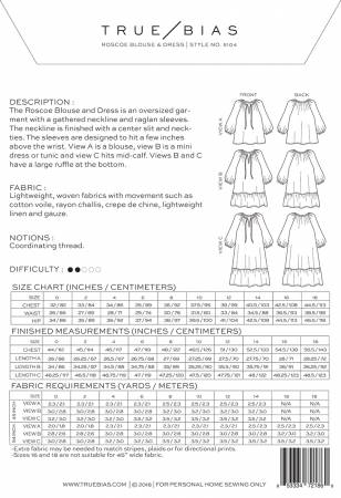 Roscoe Blouse & Dress Pattern - sizes 0-18