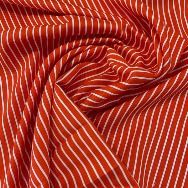 Pin Stripe Rayon Challis - Tomato Red