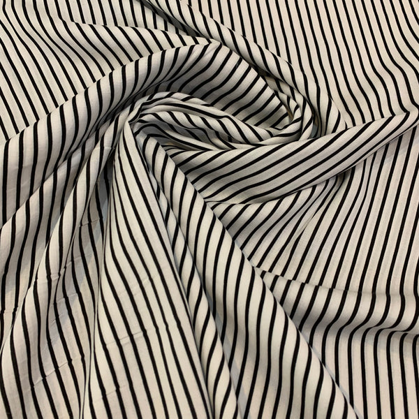 Pin Stripe Rayon Challis - Black and White