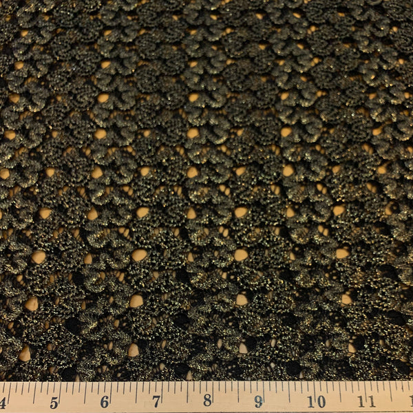 Double Scallop Poly Lurex Lace Fabric - Black and Gold