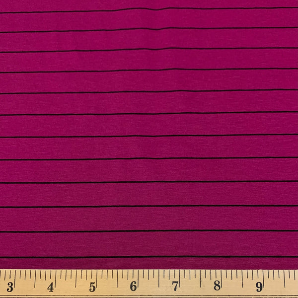 Striped Rayon Lycra Jersey Fabric - Magenta & Black