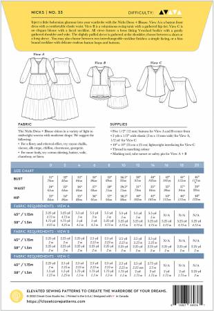 Nicks Dress and Blouse Pattern - sizes 0-20