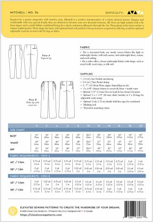 Mitchell Trousers Pattern - sizes 0-20