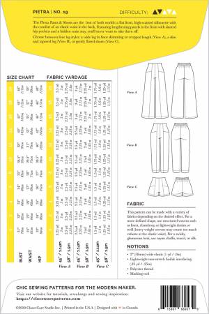 Pietra Pants & Shorts Pattern - sizes 0-20