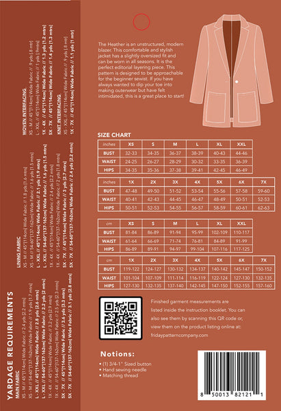 The Heather Blazer Pattern - sizes xs-7x
