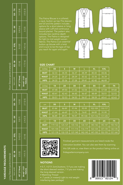 The Patina Blouse Pattern - sizes xs-7x