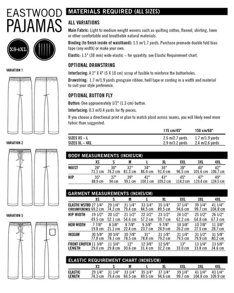 Eastwood Pajamas Pattern - Men's sizes XS-4XL