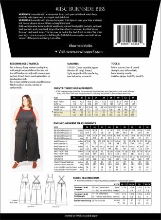 Burnside Bibs Pattern - curvy sizes 18-34