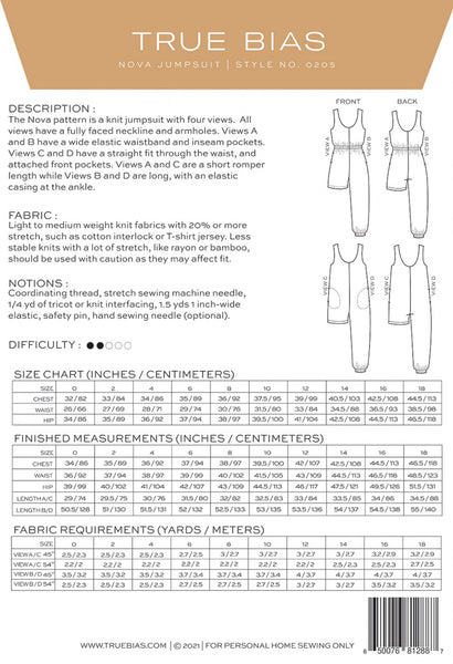 Nova Jumpsuit Pattern - sizes 0-18