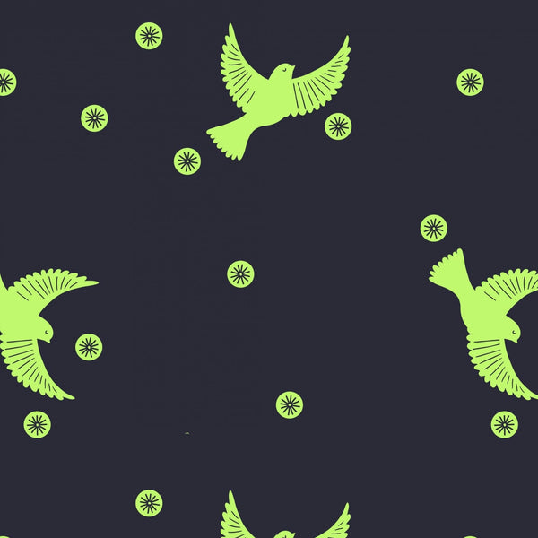 Glow in the Dark Flying Tomte Cotton Fabric - Grey