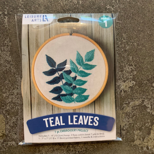 Teal Leaves Embroidery Kit