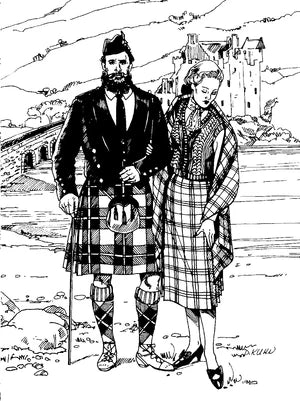 Scottish Kilts Pattern 152 - Kilt, all sizes. Jacket and vest, Men's 36-48. Knitted vest, Misses S, M, L, XL