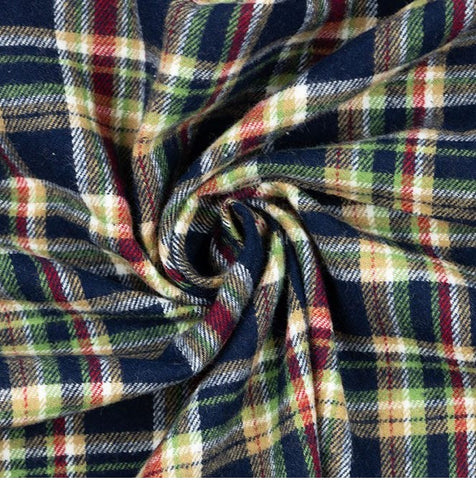 Cotton Flannel Plaid Tartan Fabric - Navy Red Green Yellow