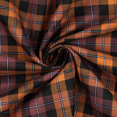 Cotton Flannel Plaid Tartan Fabric - Rust Black Burgundy