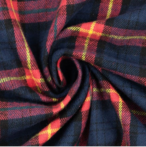 Cotton Flannel Plaid Tartan Fabric - Navy Red Yellow