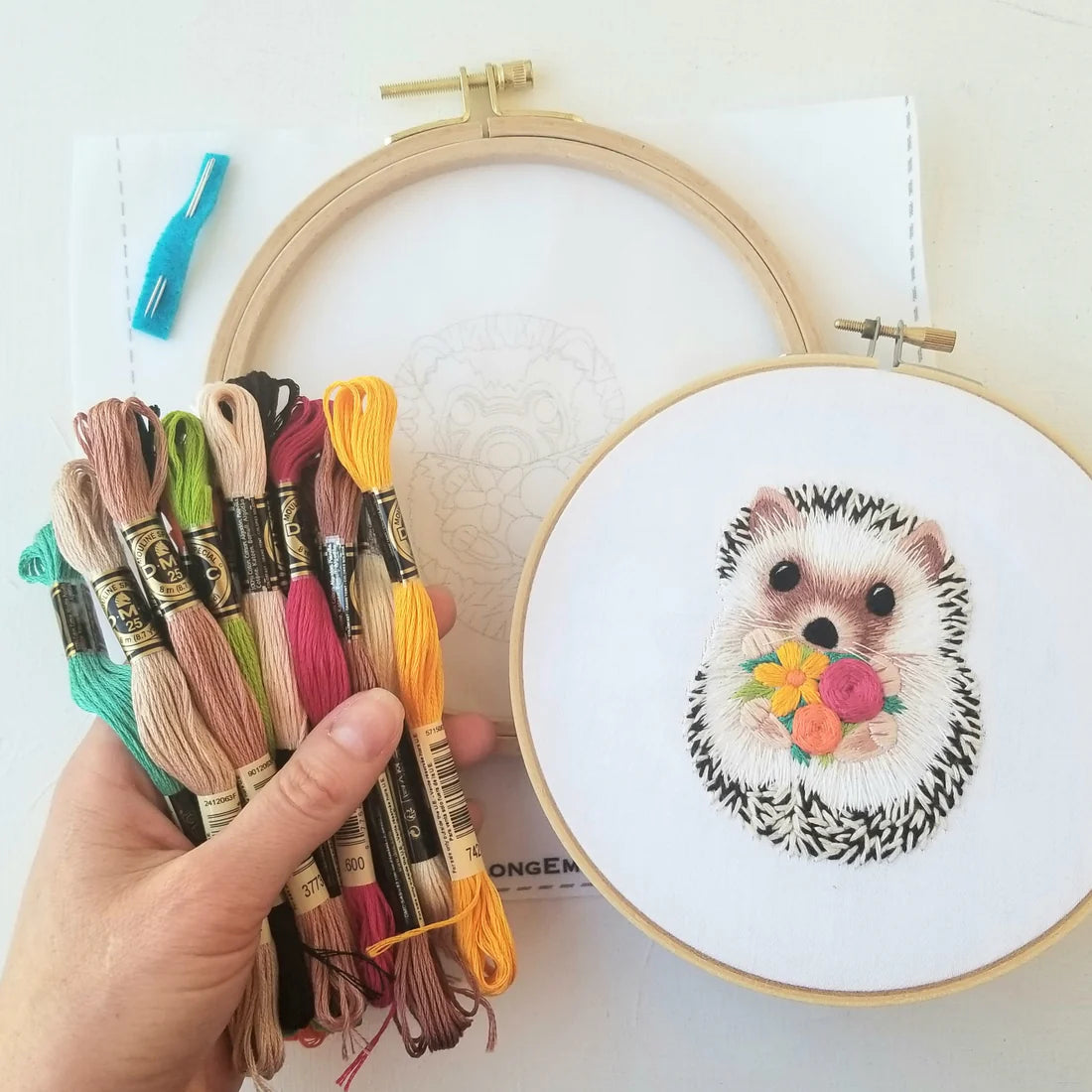 Hedgehog Embroidery Kit - Full DMC Skeins