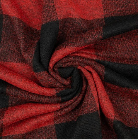 Wool Blend Highland Buffalo Check Fabric - Red Black