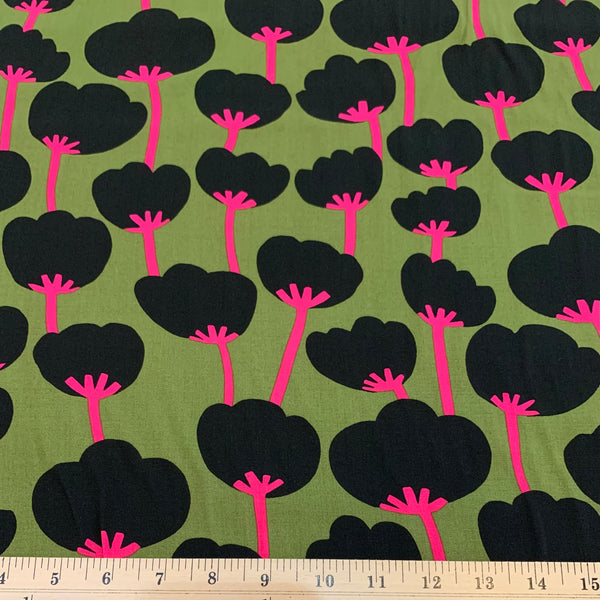 Nerida Hansen Poppies Rayon Challis Fabric - Olive