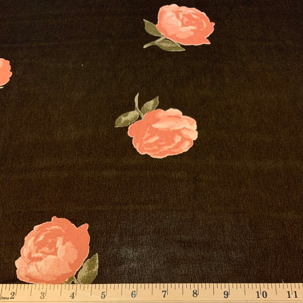 Rose Print Rayon Chiffon Fabric - Black