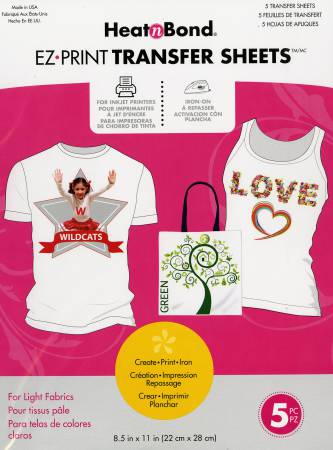 Heat n Bond EZ Print Transfer Sheet Light 8-1/2in x 11in 5pk