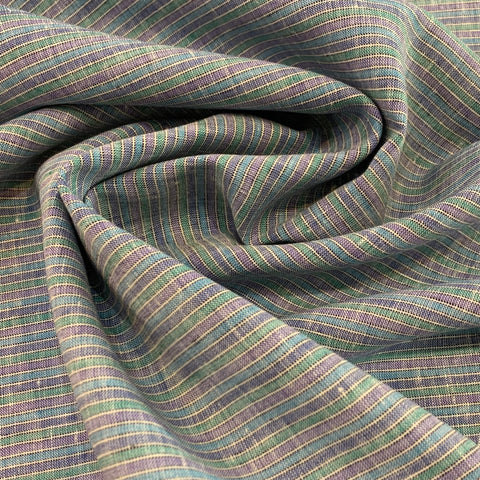 Midweight Linen Fabric - Lilac and Blues Stripe