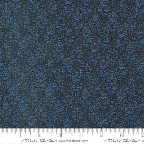 Morris Meadow Bookbinding Damask Cotton Fabric - Kelmscott Blue 8377 15