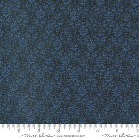 Morris Meadow Bookbinding Damask Cotton Fabric - Kelmscott Blue 8377 15