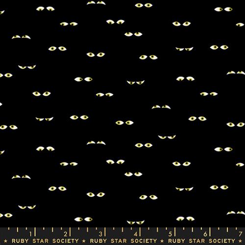 Tiny Frights Creepy Eyes Cotton Fabric - Black RS5120 14G