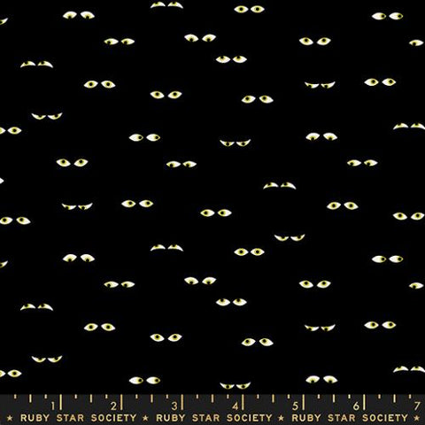 Tiny Frights Creepy Eyes Cotton Fabric - Black RS5120 14G