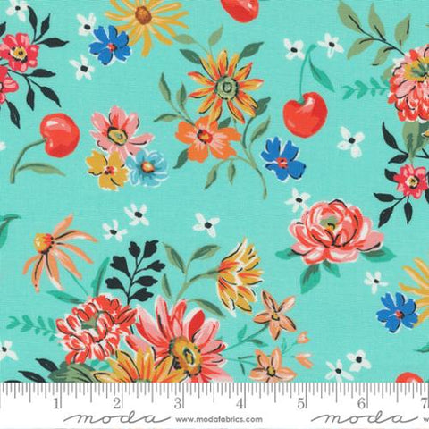 Julia Cherry Cordial Cotton Fabric - Robins Egg 11920 16