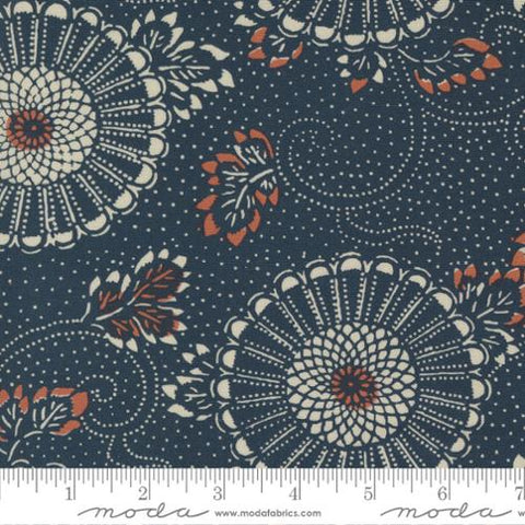 Indigo Blooming Kiku Cotton Fabric - Midnight 48090 16