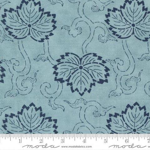 Indigo Blooming Hasu Cotton Fabric - Water 48091 12