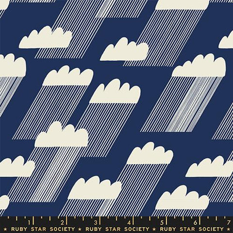 Water Rainclouds Cotton Fabric - Navy RS5126 13