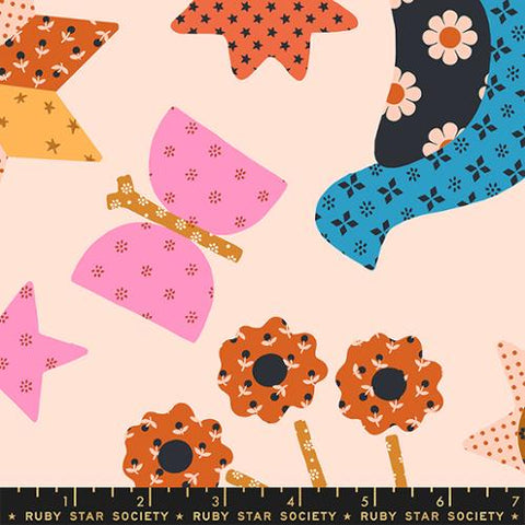 Meadow Star Applique Menagerie Cotton Quilting Fabric -Peach RS4097 14