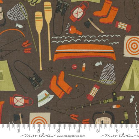 The Great Outdoors Camping Gear Cotton Fabric - Bark 20882 21