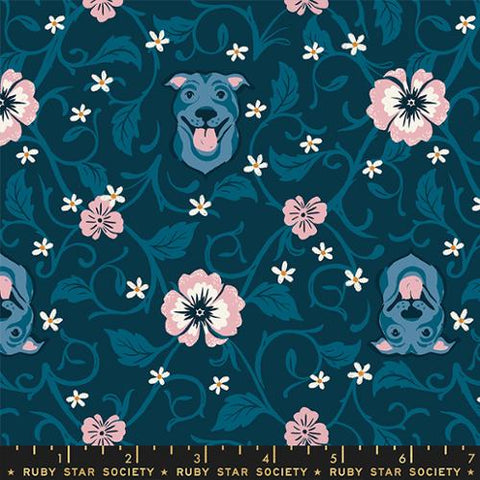 Dog Park Pitbull Cotton Fabric - Navy RS2095 14