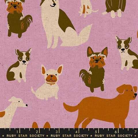 Dog Park Dog Medley Linen Cotton Canvas Fabric - Macaron RS2101 20L