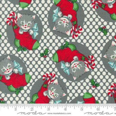 Kitty Christmas Stockings Cotton Fabric - Coal 31200 19