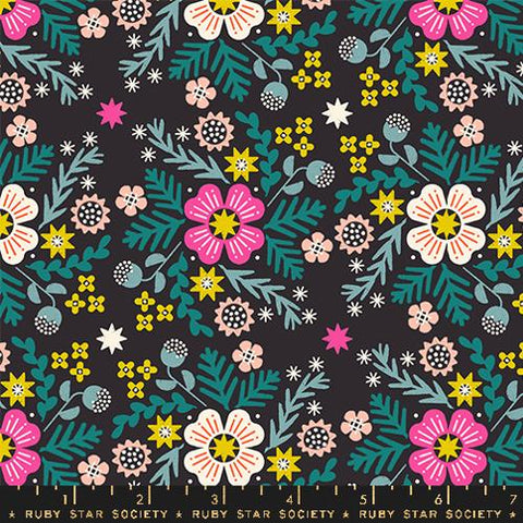 Pivot Wildflower Cotton Fabric - Soft Black RS1073 16