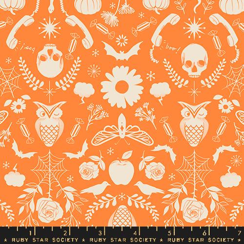 Good Spirits Creepy Damask Cotton Fabric - Pumpkin RS5138 14