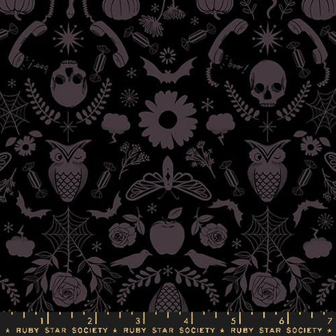 Good Spirits Creepy Damask Cotton Fabric - Black RS5138 16