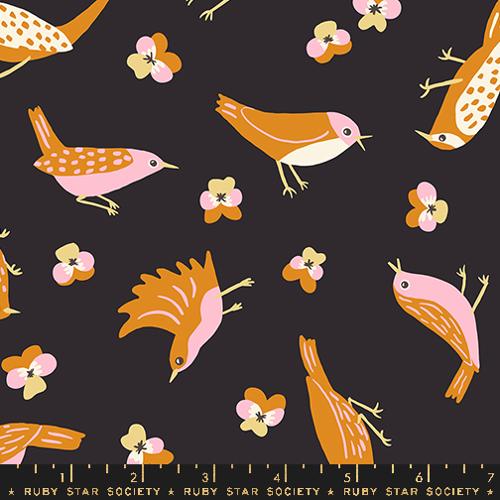 Bird Is The Word Migration Cotton Fabric - Soft Black RS3076 17