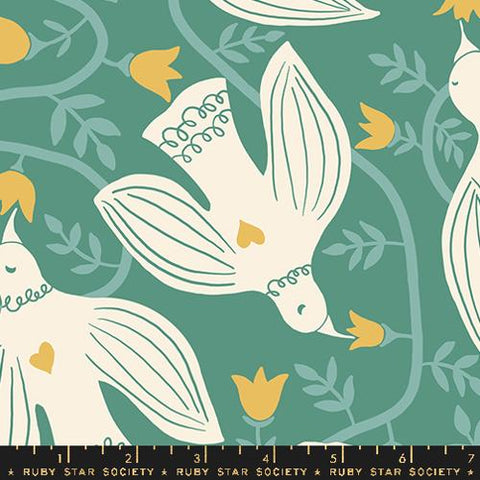 Endpaper Hummingbirds Linen Cotton Fabric - Watercress RS6048 13L