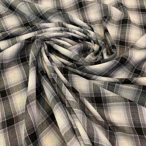 Lightweight Plaid Cotton Fabric - Black and Grey